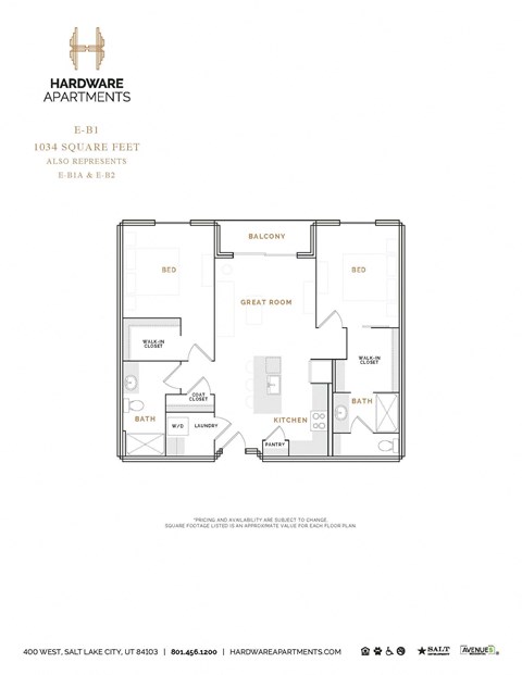 Floor plan for 2 beds, 2 baths, 1072 sqft